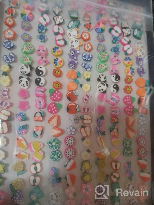 img 1 attached to NEWITIN 100 Pairs Colorful Cute Stud Earrings: Hypoallergenic Plastic Earrings for Girls and Women review by Natasha Gibson