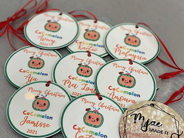 img 1 attached to Sublimation Blanks 2022 Christmas Ornaments, Double-Sided Printed MDF Christmas Tree Hanging Ornaments Set Of 12, Sublimation Christmas Decorations Discs Supplies Tags For DIY Christmas Tree Decor review by Jayshawn Webb