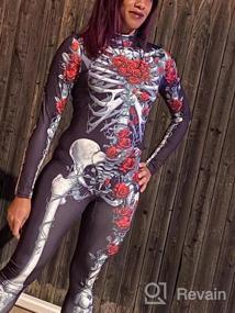 img 7 attached to Women Halloween Skull Print Jumpsuit Outfit Long Sleeve Costume