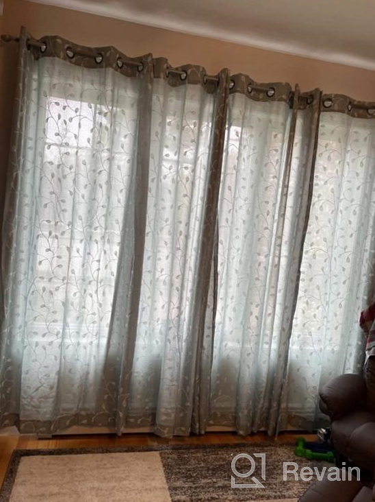 img 1 attached to Semi Sheer Curtains Linen Look Floral Embroidered Grommet 52X84 Inch Set Of 2 Grey MIUCO Living Room review by Ryan Cornelius