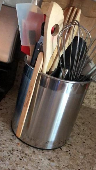 img 1 attached to Large Stainless Steel Utensil Organizer With Removable Divider And 360° Rotation - Weighted Base For Stability - Easy Clean Kitchen Utensil Crocks By Hillbond review by Dany Meadows
