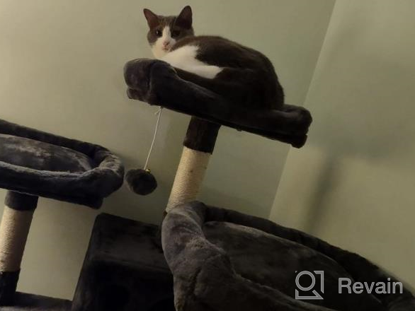 img 1 attached to Bewishome Light Grey Cat Tree Condo With Multiple Perches, Houses, Hammock, And Sisal Scratching Posts - Large Kitty Tower Furniture And Activity Center For Kitten Play And Lounging (Model MMJ03G) review by Brian Foster