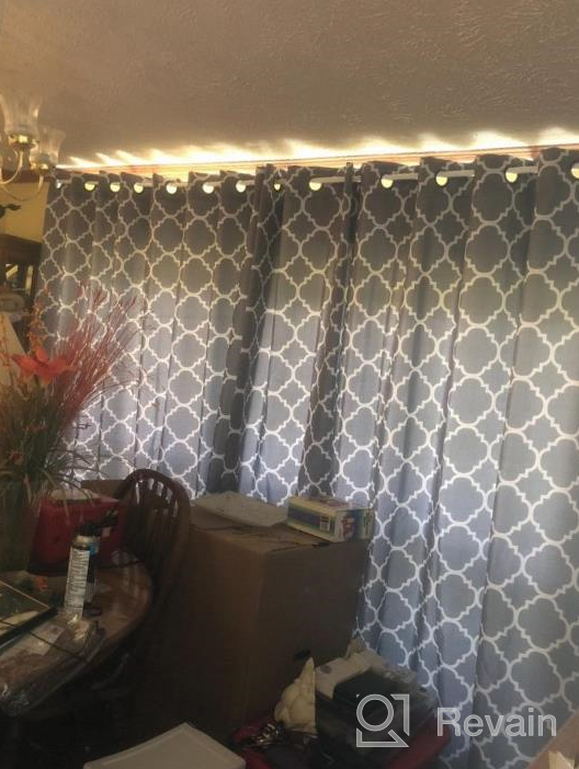 img 1 attached to Extra Wide Blackout Curtain For Sliding Glass Doors - Thermal Insulated, Moroccan Tile Quatrefoil Pattern, Navy And White, 100X96 Inches review by Tina Carrell