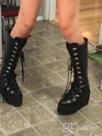 img 1 attached to Women'S Caradise Wedge Knee High Lace Up Goth Platform Biker Boots review by Tricia Smith