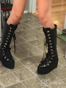 img 5 attached to Women'S Caradise Wedge Knee High Lace Up Goth Platform Biker Boots