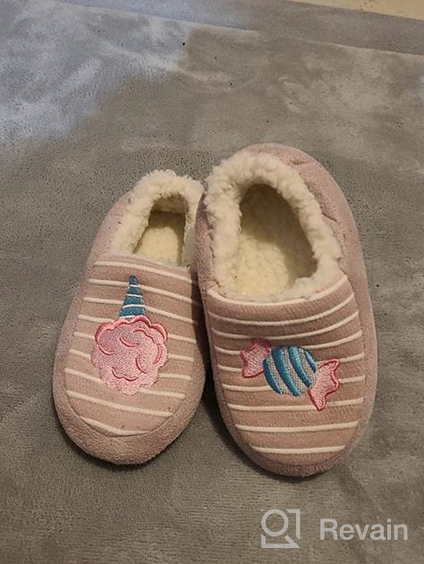 img 1 attached to Kids' Comfy Cotton Knit House Slippers with Sherpa Lining by HomeTop - Lightweight, Elastic Back Shoes for Boys and Girls review by Hunter Feerey