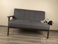 картинка 1 прикреплена к отзыву Mid-Century Modern Faux Leather Loveseat Sofa Couch 2-Seat Wood Armchair Living Room/Outdoor Lounge Chair, 50”W Black - JIASTING от William Sanchez