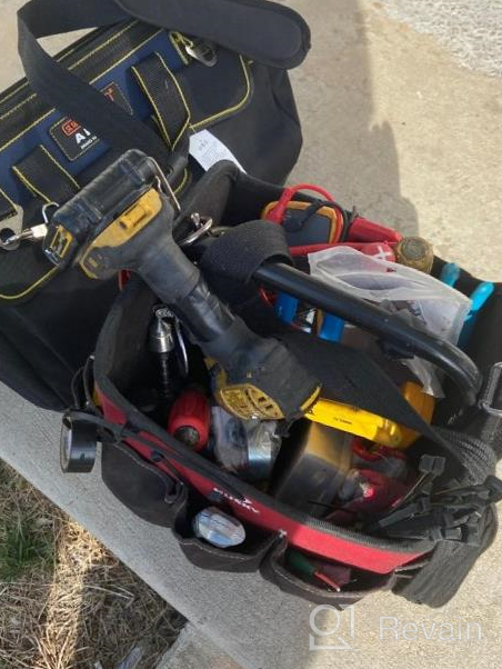 img 1 attached to Large 16-Inch Tool Bag With Durable ABS Plastic Molded Base And Adjustable Shoulder Strap, Perfect For Electricians, Carpenters, Plumbers, Mechanics, And DIY Enthusiasts. review by Bob Candfield