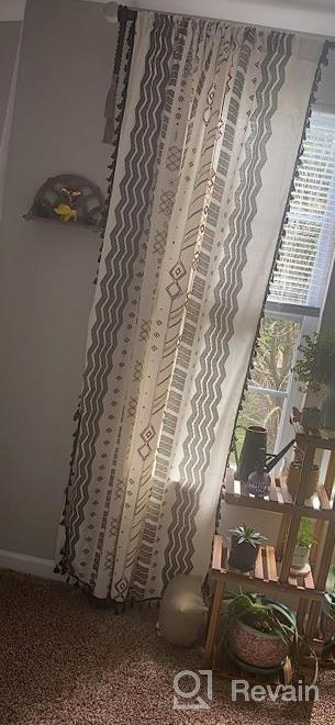 img 1 attached to Boho Cotton Linen Curtains With Tassels And Geometric Print - Semi-Blackout Farmhouse Bohemian Window Drapes For Living Room, Bedroom - Rod Pocket Style, 1 Panel review by Angel Serafini