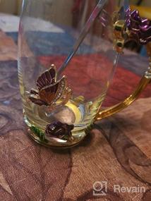 img 5 attached to Набор чашек для чая из эмалированного стекла ручной работы - дизайн с голубыми розами и бабочкой с ложкой - идеальный подарок на День святого Валентина или день рождения