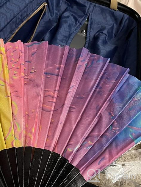 img 1 attached to Large Rave Clack Folding Hand Fan For Men/Women - Bamboo Chinese Japanese EDM Music Festival Club Event Party Dance Performance Decoration Gift (Trippy) review by Briceston Criss