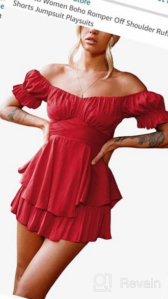 img 1 attached to Women'S Boho Off Shoulder Romper Jumpsuit With Ruffle Chiffon Shorts review by David Will