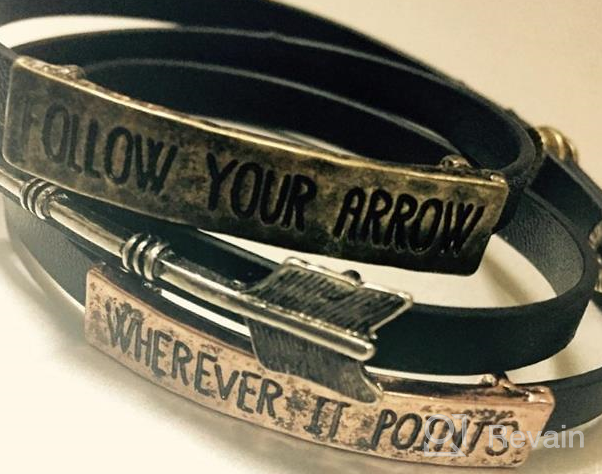 img 1 attached to 🎯 LUX ACCESSORIES Stylish Faux Leather Wrap Bracelet with Follow Your Arrow Design review by Levi Stewart