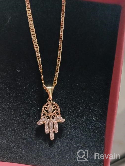 img 1 attached to Flat Mariner/Marina 060 3MM Chain Necklace With 💛 Hamsa Hand Pendant - 18K Gold Plated by Barzel review by Kevin Greer