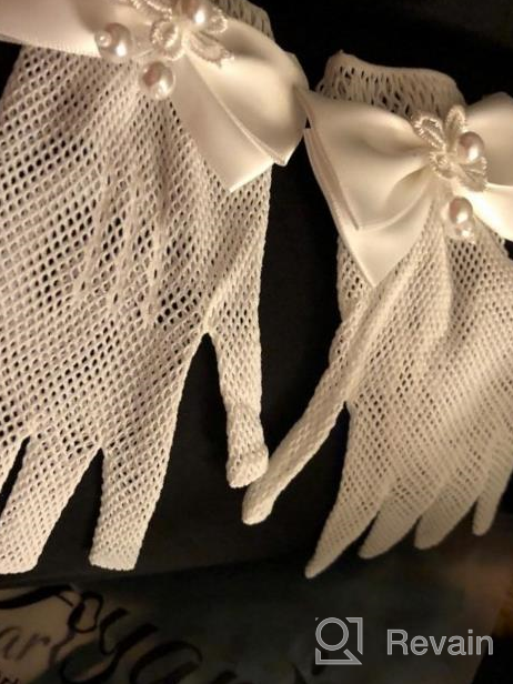 img 1 attached to 🌸 Chuangdi Flower Girl Gloves: Short Princess Gloves with Bow Tie and Faux Pearl Embellishments, Ideal for Wedding Party, First Communion (Lace Type, White) review by Aaron Ayo