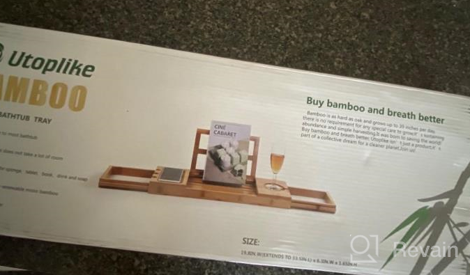 img 1 attached to Distinctive Christmas Gift: Utoplike Bamboo Bathtub Caddy Tray - Adjustable Organizer With Book, Tablet & Wine Glass Holder! review by Katresa Jones