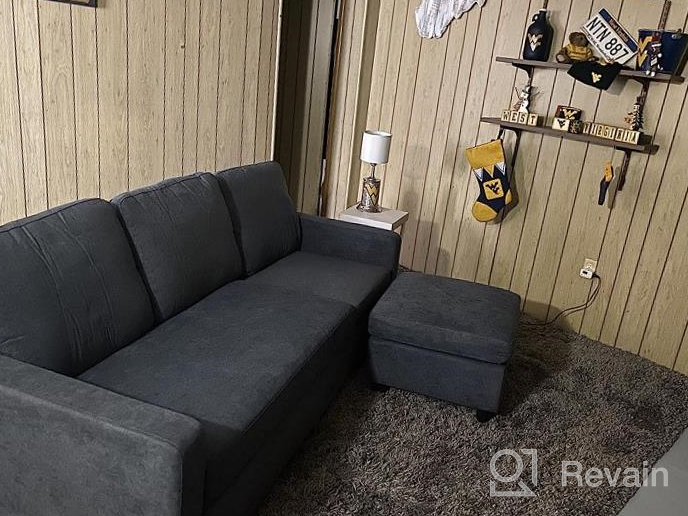 img 1 attached to Modern Reversible Sectional Sofa With Chaise And Ottoman In Bluish Grey Linen Fabric - Perfect For Apartments And Small Spaces From HONBAY review by Stephen Burgstaller