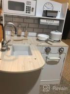 img 1 attached to Qaba Kids Wooden Play Kitchen Set With Drinking Fountain, Microwave, Fridge And Accessories For Ages 3+, White review by Corey Bigglesworth