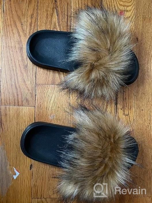 img 1 attached to Valpeak Fur Slides Slippers For Women Open Toe Furry Fluffy Slides Slippers Girls Fur Sandals Outdoor review by Angela Floyd