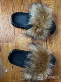 img 2 attached to Valpeak Fur Slides Slippers For Women Open Toe Furry Fluffy Slides Slippers Girls Fur Sandals Outdoor
