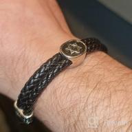 img 1 attached to Men's Braided Leather Bracelet with Stainless Steel Star of David Design by 555Jewelry review by Douglas Hall