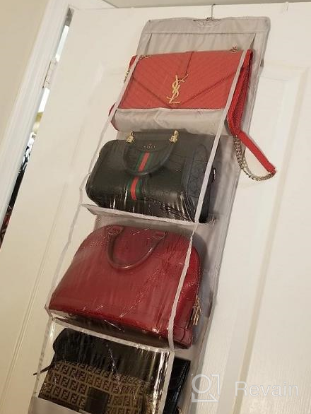 img 1 attached to Light Yellow 8 Pocket Handbag Hanging Organizer: Perfect Closet Storage And Organization Solution! review by Julio Avikunthak