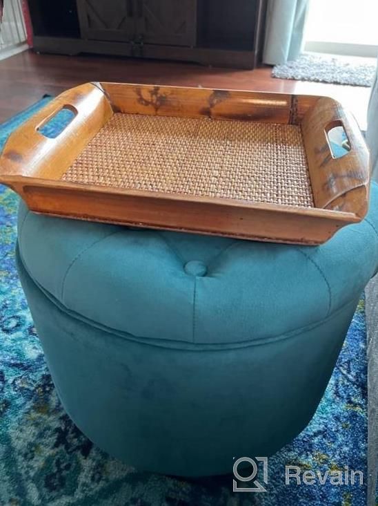 img 1 attached to Teal Velvet Round Ottoman With Storage - Stylish And Chic Addition To Your Living Room And Bedroom Decor By Homepop review by Jasmine Baker