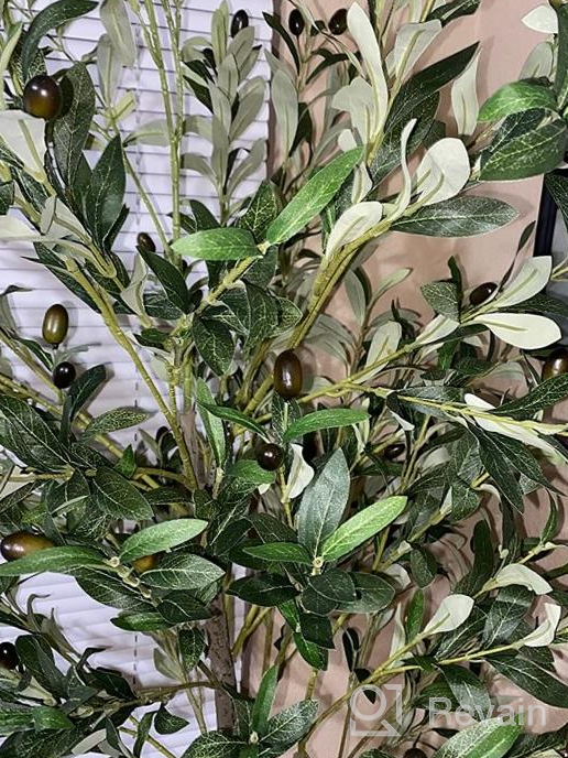 img 1 attached to Artificial Olive Tree - 5.25Ft Tall Faux Potted Silk Tree With Planter, Large Olive Branch And Fruit Decoration, Indoor Home Decor For Modern Living Spaces, 1032 Leaves review by Scott Pentapati