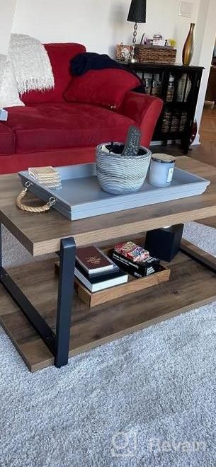 img 1 attached to Rustic Oak Wood And Metal Industrial Coffee Table With Shelf For Living Room By FOLUBAN - Perfect Cocktail Table For Modern Homes review by Gary Haymon