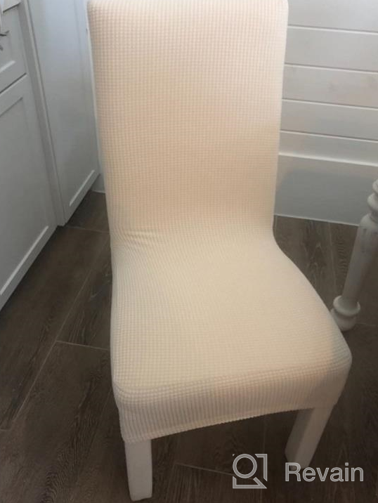 img 1 attached to Set Of 6 Stretch Dining Chair Covers For Dining Room Parsons Chair Slipcover - Textured Checked Jacquard Fabric In Sand Color - Chair Protectors Covers Dining, By H.VERSAILTEX review by Tabitha Anderson