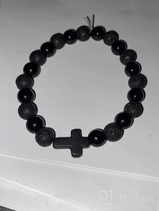 img 1 attached to 🧘 Fusamk Fashion Yoga Natural Stone Bracelet: Stylish Link Bracelet with Religious Cross Beads for 7.5" Wrist review by Brandon Frogge