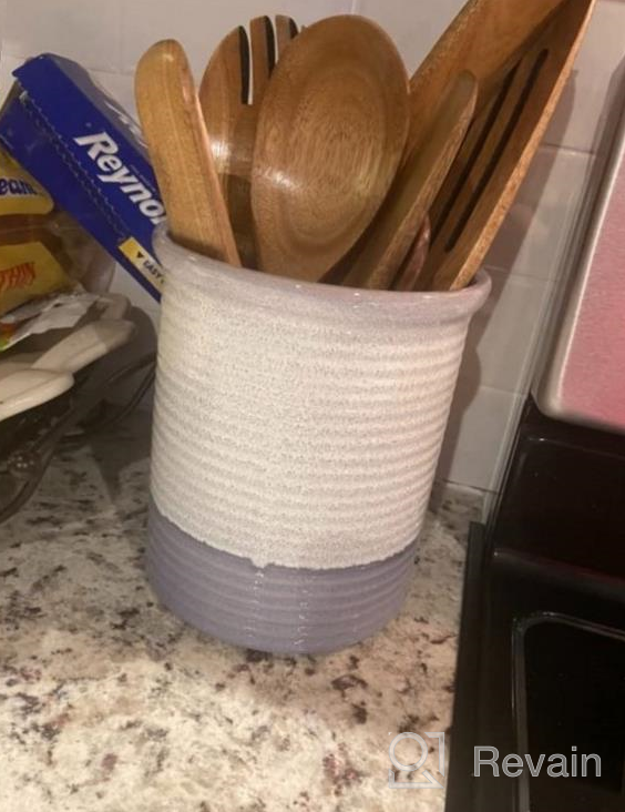 img 1 attached to Framhouse Style Stoneware Utensil Holder For Kitchen Countertop - Large Cooking Utensil Crock Perfect For Any Size Kitchen Accessories review by Anthoni Hayes