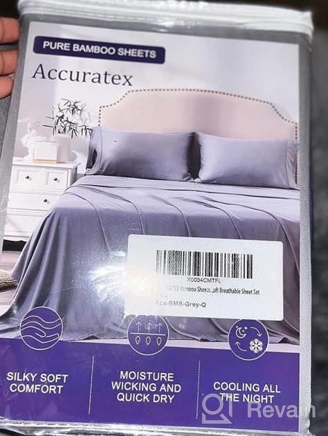 img 1 attached to Cooling Queen Size Bamboo Sheets - 4 Piece Queen Sheet Set With 16" Deep Pocket, Soft And Breathable Grey Bamboo Bed Sheets - ACCURATEX review by Heather Hill