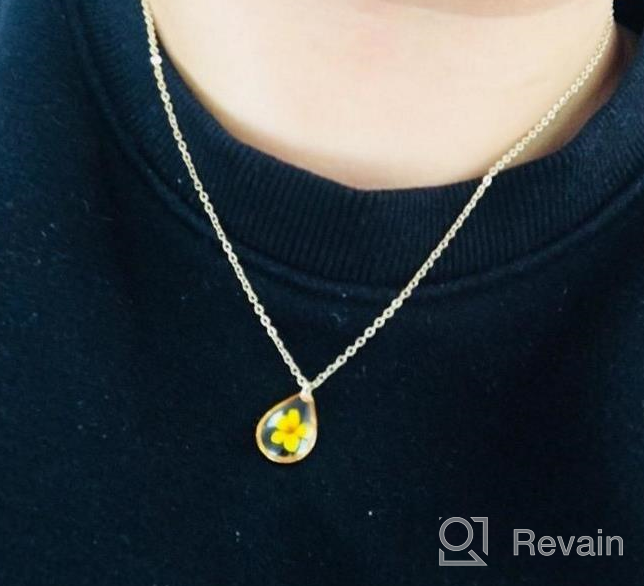 img 1 attached to 🌼 Yellow Gold Plated Necklace with BONALUNA Tear Drop Pendant Featuring Pressed Flowers review by Nikki Evans