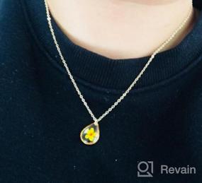 img 5 attached to 🌼 Yellow Gold Plated Necklace with BONALUNA Tear Drop Pendant Featuring Pressed Flowers