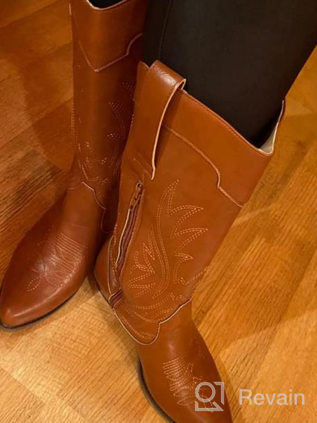 img 1 attached to TEMOFON Pointy Toe Cowgirl Boots For Women - Embroidered Western Style Pull-On Mid-Calf Chunky Heel Cowboy Boots review by Ramesh Eastep