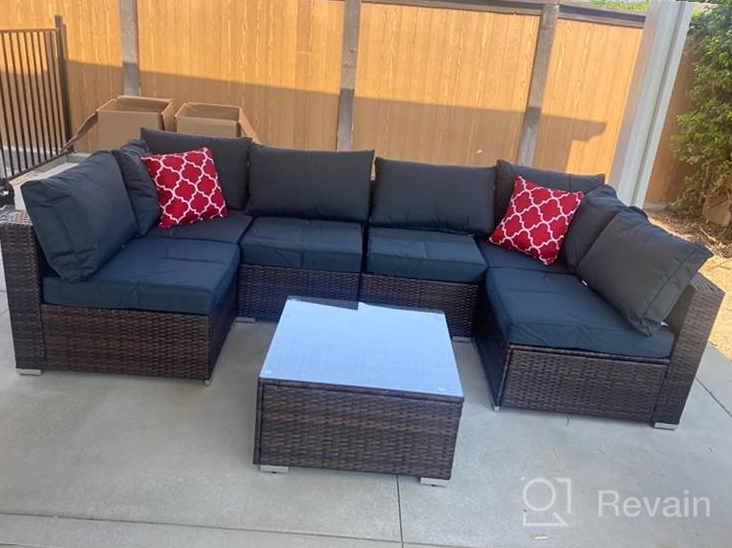 img 1 attached to HTTH Patio Furniture Sets Outdoor Rattan Wicker Conversation Sofa Garden Sectional Sets With Washable Cushions Coffee Table (Grey) review by Matt Kovacevic
