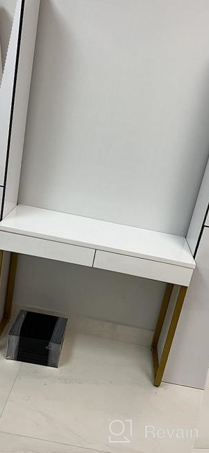 img 1 attached to Glossy White Vanity Desk By GreenForest With 2 Drawers, Modern Style Console Table For Bedroom, Home Office, & Makeup Station - 47" With Gold Metal Legs (Mirror Not Included) review by Jamie Masloski