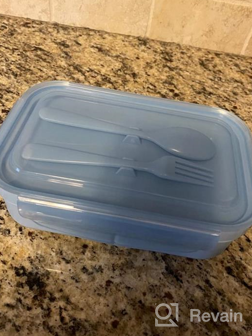 img 1 attached to Leakproof Bento Box For Adults And Kids With 3 Compartments, Microwave-Safe Lunch Containers, Purple Color, Includes Flatware - Jeopace review by Joe Roberts