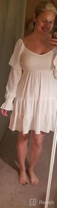 img 1 attached to Women'S Summer Dresses 2022 - Long Ruffle Sleeve V Neck Off Shoulder Elastic Waist Short Skater Casual Mini Dress review by Kevin Ilango