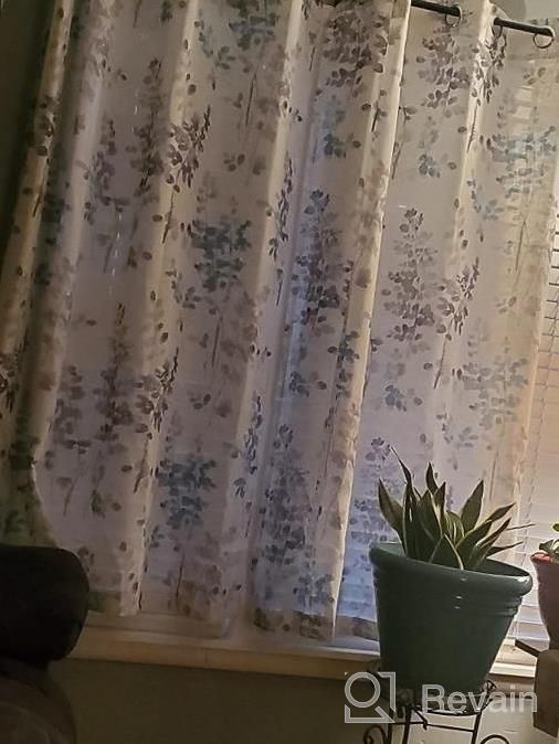 img 1 attached to Light Filtering Linen Sheer Curtains - 84 Inches Long, Rod Pocket Window Curtains For Living Room And Bedroom, Bluestone And Taupe Floral Print, Set Of 2 Panels By H.VERSAILTEX review by Carla Anderson