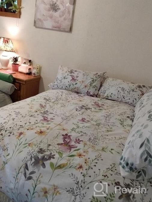 img 1 attached to Queen Size Cotton Bedding Set French Country Garden Toile Floral Printed Duvet Quilt Cover Asian Style Tapestry Pattern Chinoiserie Peony Blossom Tree Branches Multicolored Design - Mint Green review by Melota Phillips