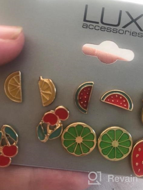 img 1 attached to Lux Accessories Women's Enamel Tropical Fruit Multiple Stud Earrings Set - Pack of 6 review by Rushabh Bear