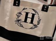 img 1 attached to Personalized Canvas Tote Bag With Monogram Embroidery And Leather Handle - Ideal Birthday Gift For Women By BeeGreen review by Steve Washington