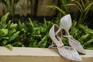 img 1 attached to Women'S Ivory Lace Mesh Satin Wedding Shoes - Comfortable Mid Heel Tie Up Ankle Strap Pointy Toe Pumps review by Tom Reasons