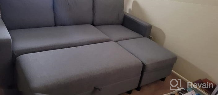 img 1 attached to Modern Reversible Sectional Sofa With Chaise And Ottoman In Bluish Grey Linen Fabric - Perfect For Apartments And Small Spaces From HONBAY review by Thomas Taylor