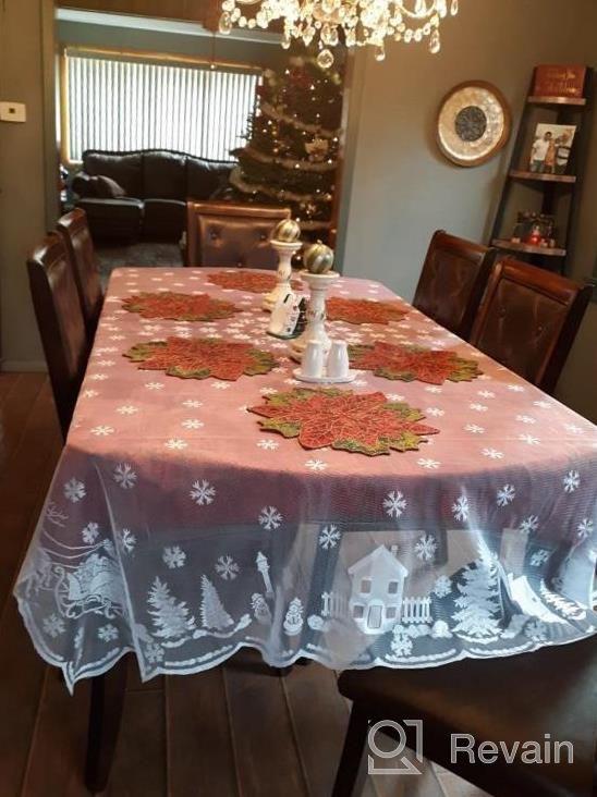 img 1 attached to Red Christmas Tablecloth 60X83 With Lace Leaves Prints - Rectangle Holiday Table Fabric Cover review by James Notti
