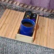 img 1 attached to Natural Bamboo Sofa Cup Holder Armrest Tray - GEHE Couch Cup Holder For Safe And Convenient Drink Placement, Portable Couch Arm Tray Table For Snacks, Cellphone, And Remote Control review by Kevin Greer