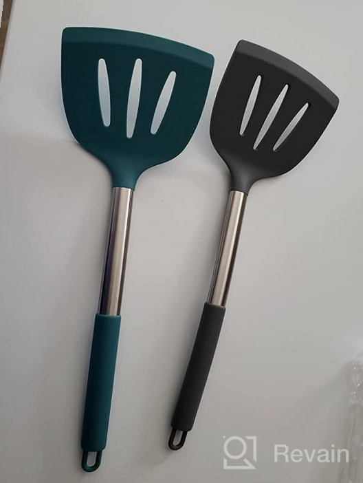 img 1 attached to 2-Pack Silicone Spatula Set - Non Stick, High Heat Resistant BPA Free Cooking Slotted Turner For Fish Eggs Pancakes (Large Slotted Black & Red) review by Joel Wright
