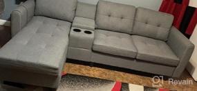 img 4 attached to HONBAY Серый реверсивный секционный диван-кровать L-образной формы с подстаканниками и консолью для хранения, левый или правый шезлонг для гостиной, офиса